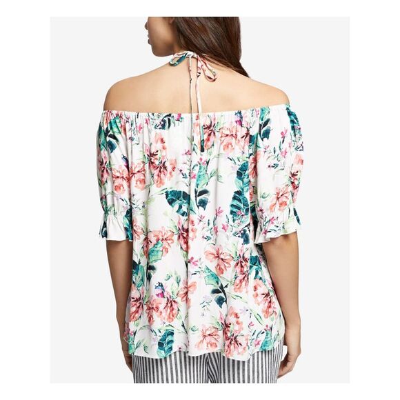 SANCTUARY Womens Pink Floral Off The Shoulder 3/4 Sleeve Scoop Neck Top XS - Picture 2 of 4